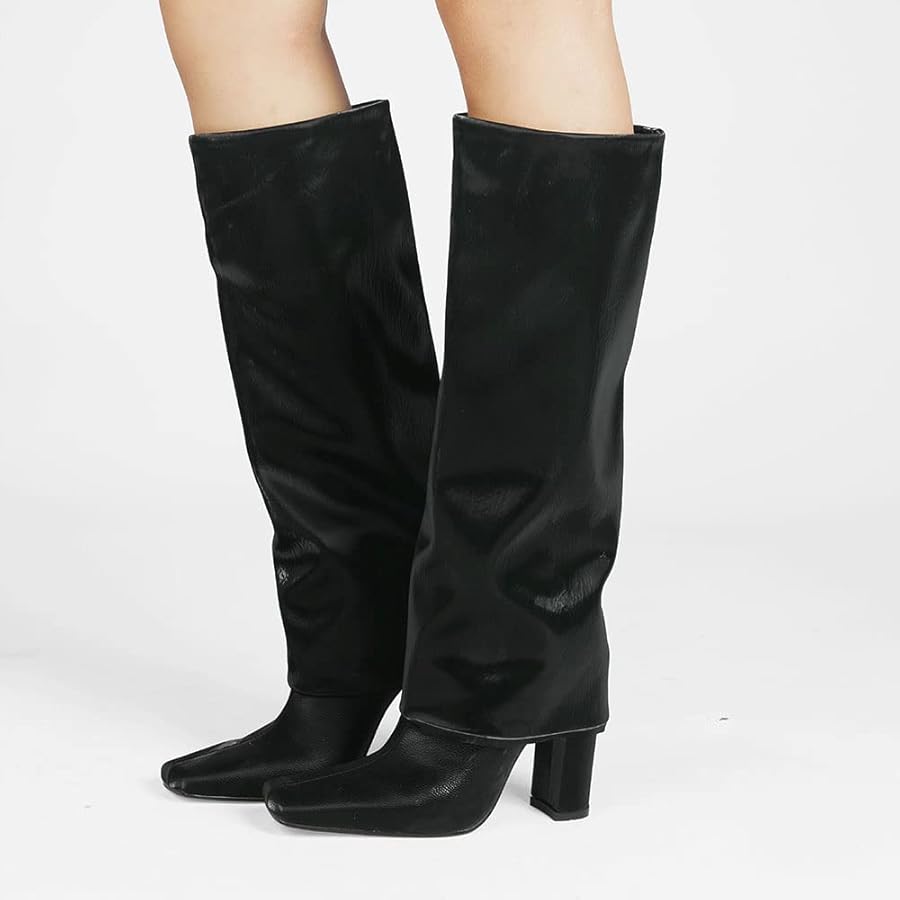 靴 TOKYO BLACK FOLD OVER LONG BOOTS YELLO / TOKYO BLACK CHUNKY HEEL LONG BOOTS